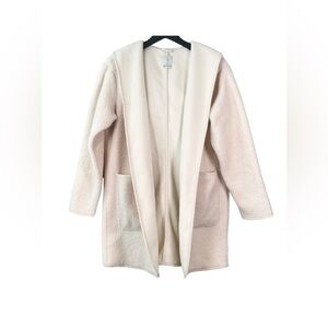 Joie Borg Sherpa Teddy Hooded Open Jacket Witt Patch Pockets Medium